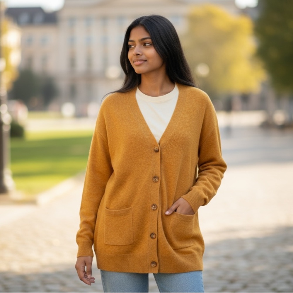 NAADAM Cashmere Boyfriend Cardigan Caramel XS